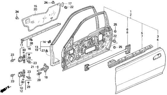 1993 Honda Prelude Seal, R. FR. Door Hole Diagram for 72321-SS0-A10