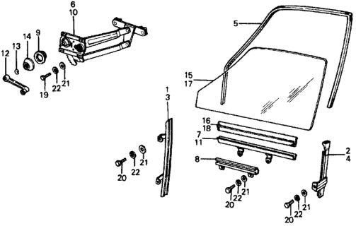 1975 Honda Civic 2 Door ** (1500) KA HMT Door Window Diagram