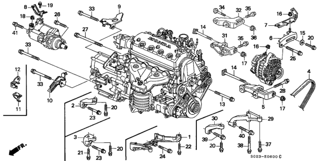 1996 Honda Civic Alternator Bracket - Engine Stiffener Diagram