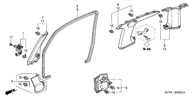 2003 Honda Element Garnish Assy., R. RR. Pillar *NH220L* (CLEAR GRAY) Diagram for 84141-SCV-A02ZA