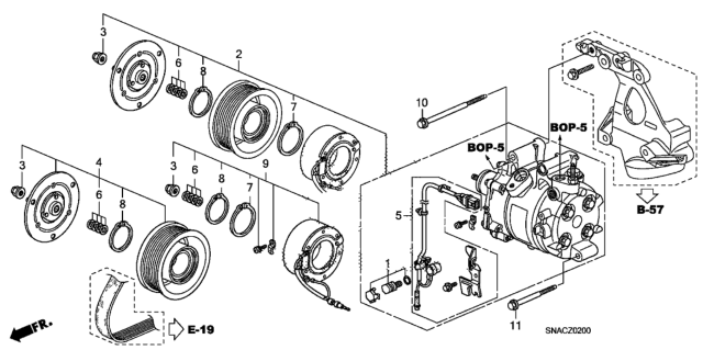 2011 Honda Civic 4 Door DX (VP) KA 5MT A/C Compressor Diagram