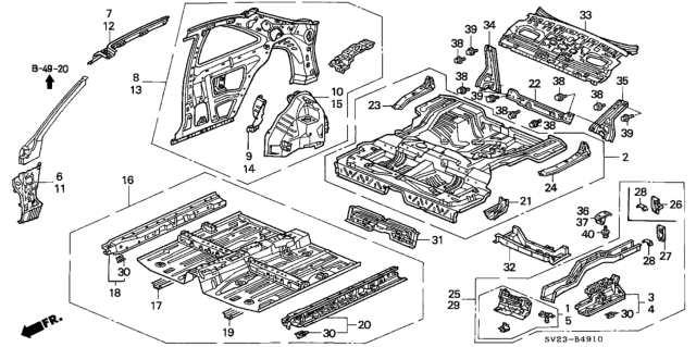 1996 Honda Accord Floor, FR. Diagram for 65100-SV2-310ZZ
