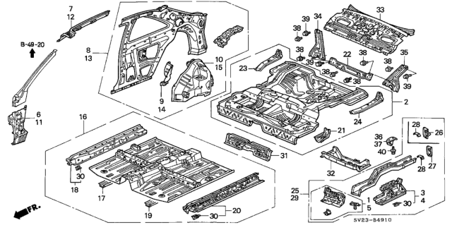 1996 Honda Accord Rail, L. Roof Side Diagram for 64611-SV2-310ZZ