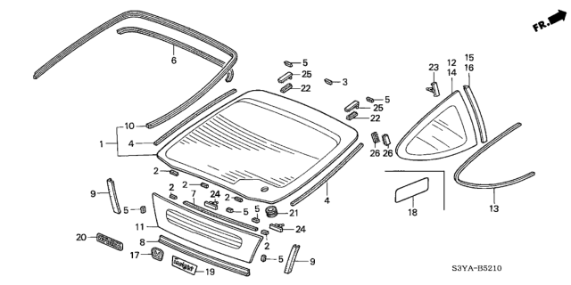 2005 Honda Insight Glass Set, RR. Extra Windshield (Privacy) Diagram for 73255-S3Y-003