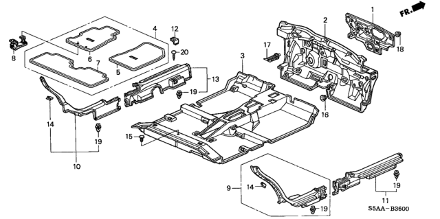 2004 Honda Civic 4 Door LX (SIDE SRS) KA 4AT Floor Mat Diagram