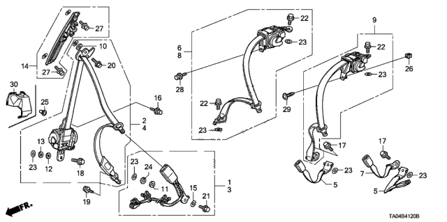 2009 Honda Accord Outer Set, Left Rear Seat Belt (Type W) (Dark (Gray) Diagram for 04828-TA5-A00ZC