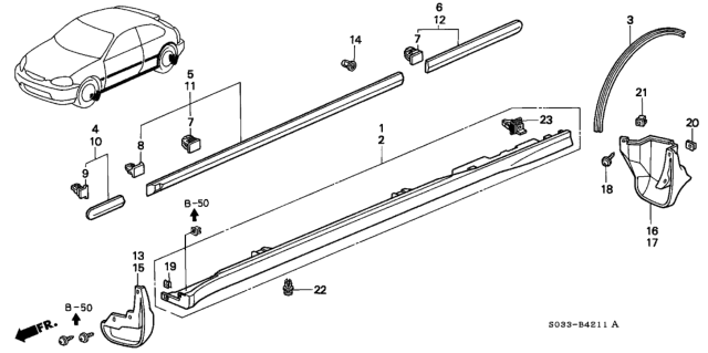 1997 Honda Civic Protector, R. RR. Fender Diagram for 75304-S03-A01