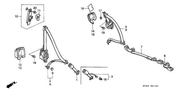 1994 Honda Accord Buckle Set, R. FR. Seat Belt *Y18L* (SILKY IVORY) Diagram for 04813-SV5-A05ZC