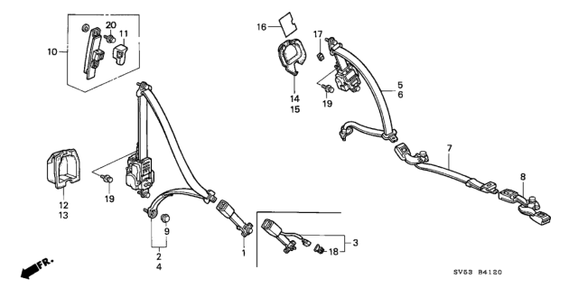 1994 Honda Accord Buckle Set, L. FR. Seat Belt *Y18L* (SILKY IVORY) Diagram for 04816-SV5-A06ZC