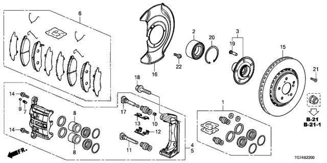 2017 Honda Pilot Clip, Pad Diagram for 45237-STX-A01