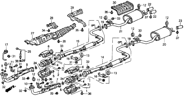 1993 Honda Accord Pipe B, Exhuast Diagram for 18220-SM5-A13