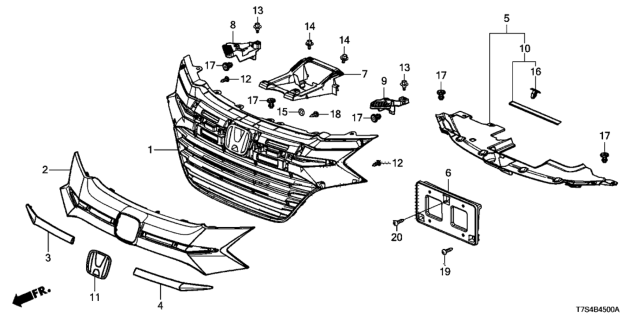 2018 Honda HR-V Up Beam L,FR Gril Diagram for 71152-T7A-000