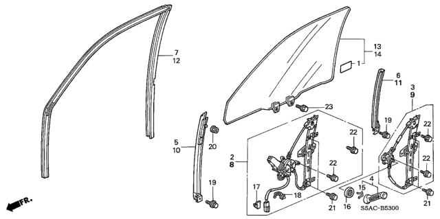 2005 Honda Civic Glass Assy., L. FR. Door (Green) (PPG) Diagram for 73350-S5W-A01