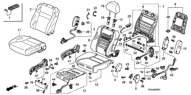 2007 Honda Accord Pad, R. FR. Seat-Back (With OPDS Sensor) Diagram for 81127-SDC-L31