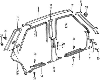 1982 Honda Accord Clip, RR. Pillar Molding Diagram for 90656-SA4-003