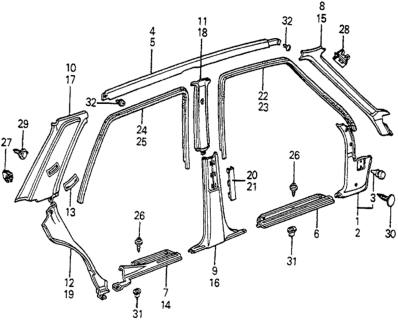 1982 Honda Accord Seal, R. RR. Door Diagram for 76893-SA6-003