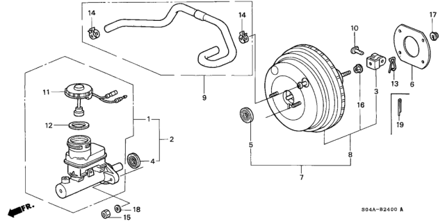 2000 Honda Civic Brake Master Cylinder  - Master Power Diagram