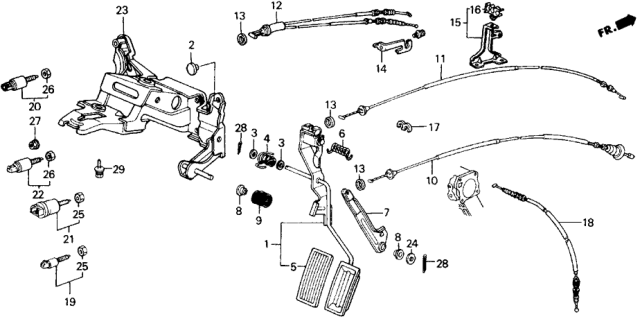 1989 Honda Accord Bracket, Pedal Diagram for 46590-SE0-A43