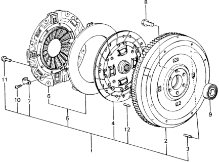 1981 Honda Civic 4 Door ** (1500) KA 5MT MT Clutch - Flywheel Diagram