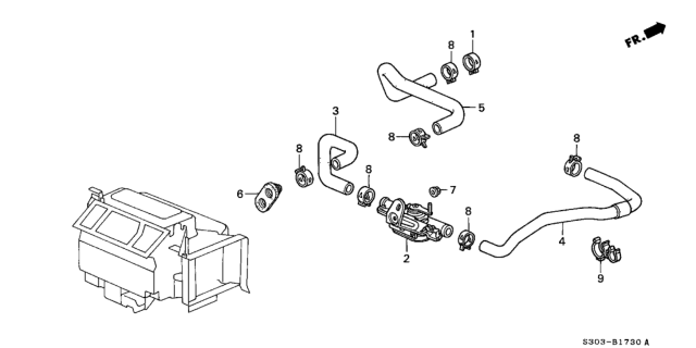 1999 Honda Prelude Hose, Water Outlet Diagram for 79725-S30-000