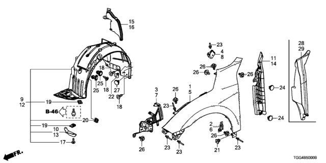 2018 Honda Civic Stay R,FR Fender Diagram for 60216-TEM-M00ZZ