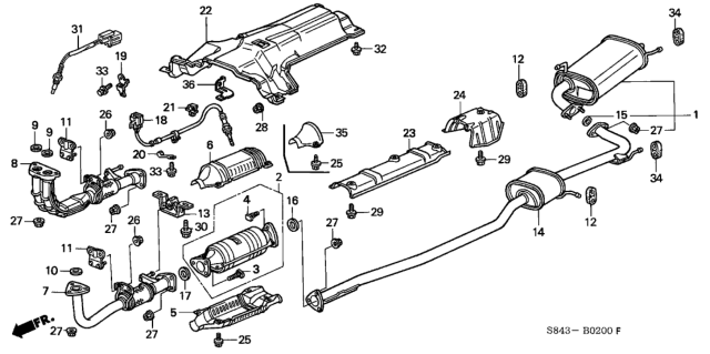 2001 Honda Accord Pipe B, Exhuast Diagram for 18220-S84-A01