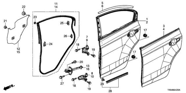 2012 Honda Civic 4 Door GX (NAVIGATION) KA 5AT Rear Door Panels Diagram