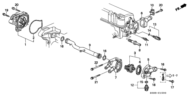 1998 Honda Civic 3 Door CX KA 4AT Water Pump - Thermostat Diagram