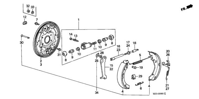 1988 Honda Accord 4 Door LX KA 5MT Rear Brake Shoe Diagram