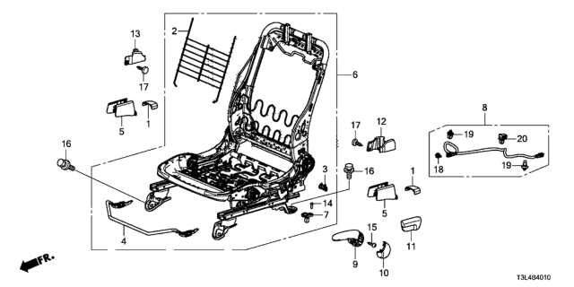 2013 Honda Accord 2 Door LX-S KL 6MT Front Seat Components (Driver Side) Diagram