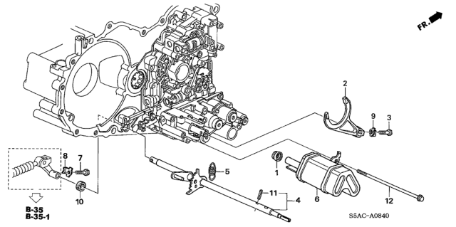 2005 Honda Civic 4 Door LX KA 4AT AT Shift Fork - Control Shaft Diagram