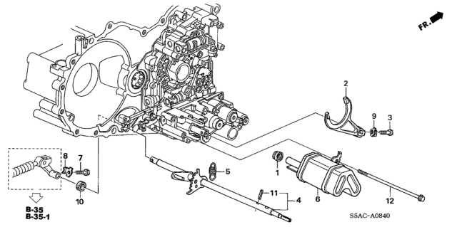 2005 Honda Civic AT Shift Fork - Control Shaft Diagram