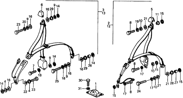 1977 Honda Civic Seat Belt, R. FR. *NH1L* (Takata) (BLACK) Diagram for 77610-663-672ZA