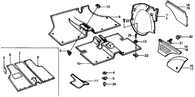 1976 Honda Civic Floor Mat - Side Cowl Trim Diagram