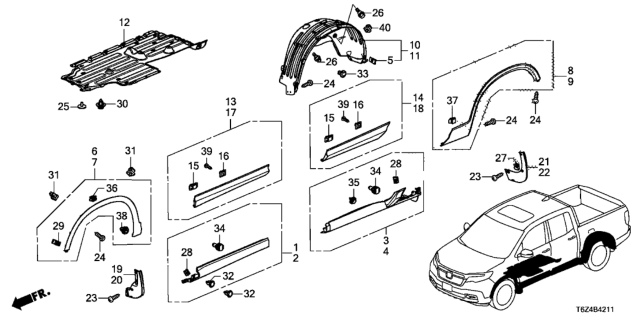 2018 Honda Ridgeline Garnish Assy., R. RR. Side Sill Diagram for 71900-T6Z-A00