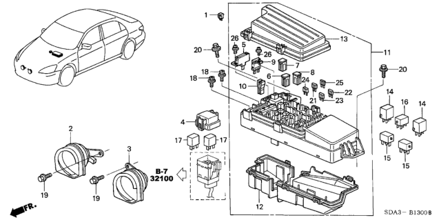 2005 Honda Accord Box Assembly, Relay Diagram for 38250-SDA-A12