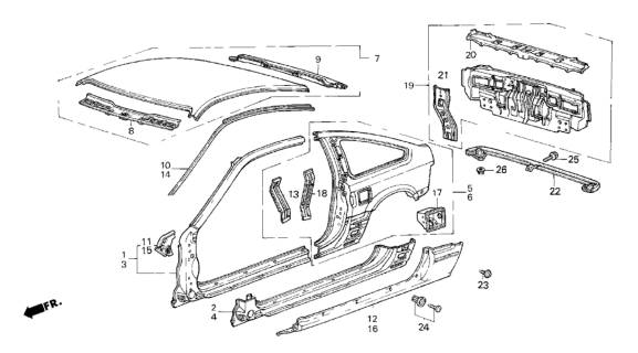 1987 Honda CRX 2 Door HF KA 5MT Outer Panel Diagram
