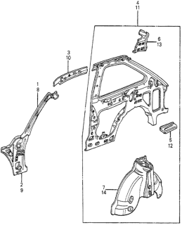 1982 Honda Accord Panel, R. RR. (Inner) Diagram for 70570-SA5-673ZZ
