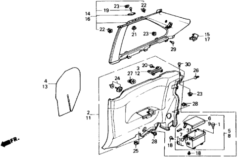 1988 Honda Accord Lining Assy., R. Side *R92L* (MAUVE RED) Diagram for 83730-SG7-A11ZB