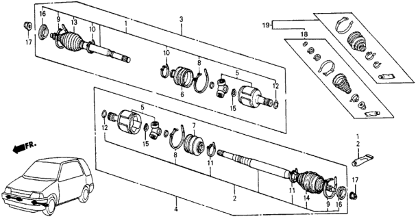 1985 Honda Civic Driveshaft Assembly, Passenger Side Diagram for 44305-SB2-961