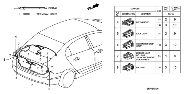 2007 Honda Civic Electrical Connector (Rear) Diagram