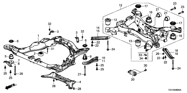 2016 Honda Pilot Sub-Frame Assembly, Rear Suspension (4Wd) Diagram for 50300-TG7-A02