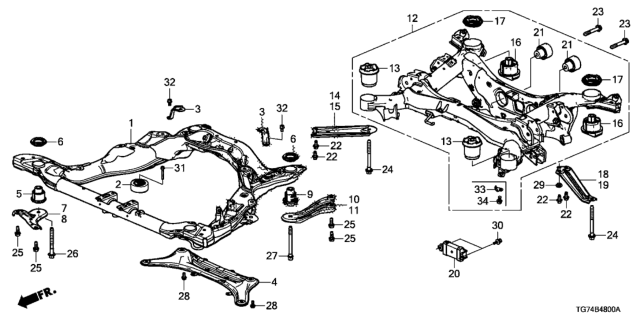 2016 Honda Pilot Front Sub Frame - Rear Beam Diagram