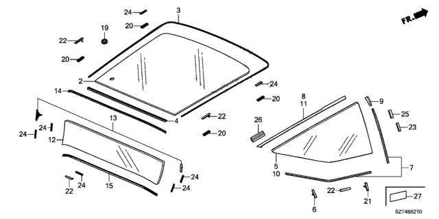 2011 Honda CR-Z Clip, Quarter Glass Diagram for 91501-S7S-003