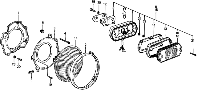 1975 Honda Civic Headlight - Front Combination Light Diagram