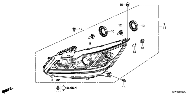 2017 Honda Accord Hybrid Headlight Assembly, Driver Side Diagram for 33150-T2A-A91