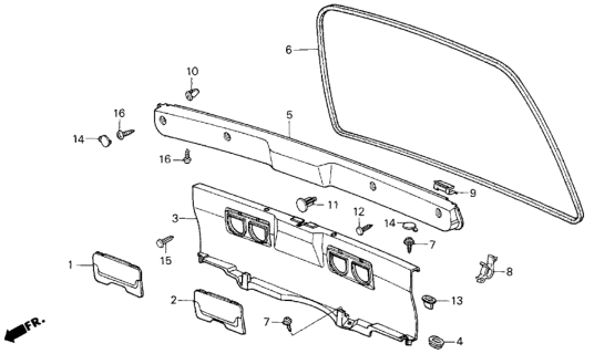 1987 Honda Civic Clip, Tailgate Lining Diagram for 90662-SB3-000