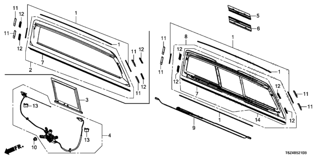 2017 Honda Ridgeline Glass Set, Sliding (Privacy)(Magna) Diagram for 73211-T6Z-A11