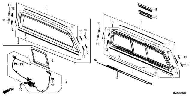 2017 Honda Ridgeline 4 Door RTL (AWD) KA 6AT Rear Windshield Diagram