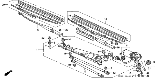1991 Honda Accord Link, FR. Wiper Diagram for 76530-SM4-A01